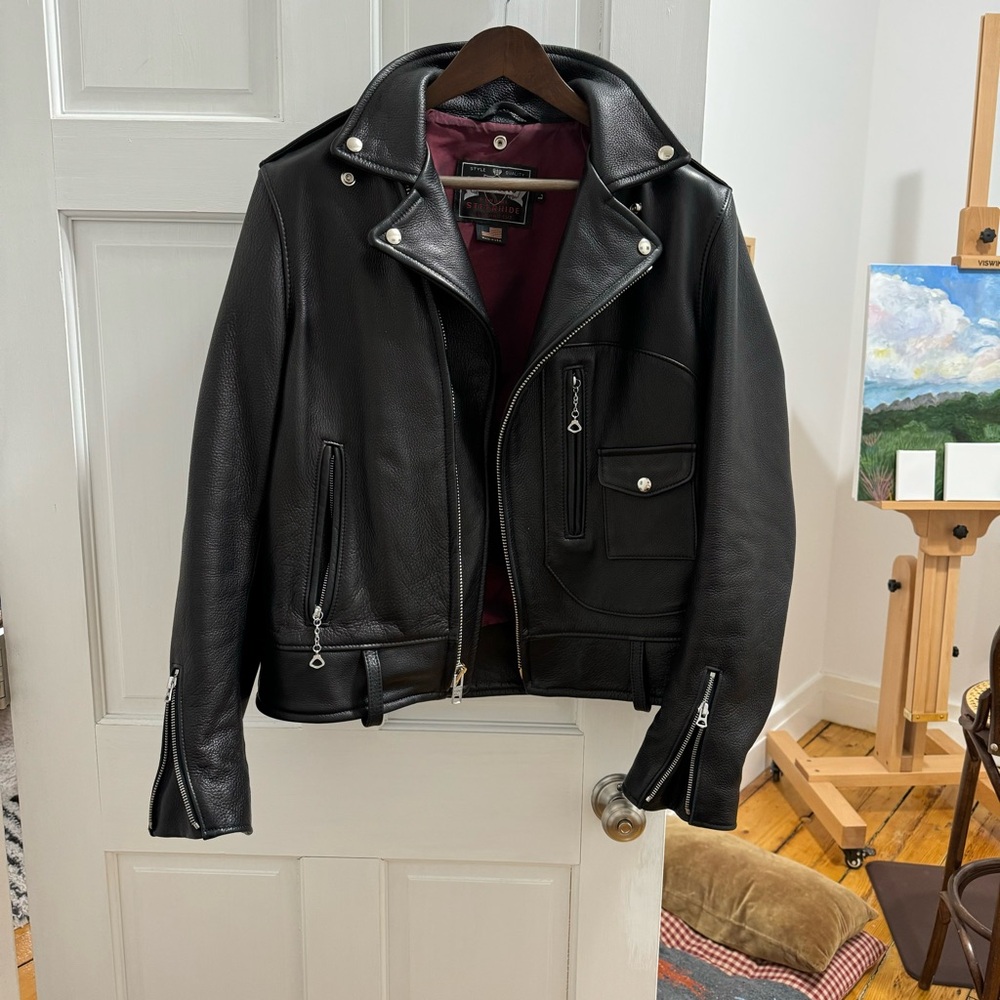 Schott NYC Black Leather Moto Jacket with Textured Finish. No flaws. Worn once.